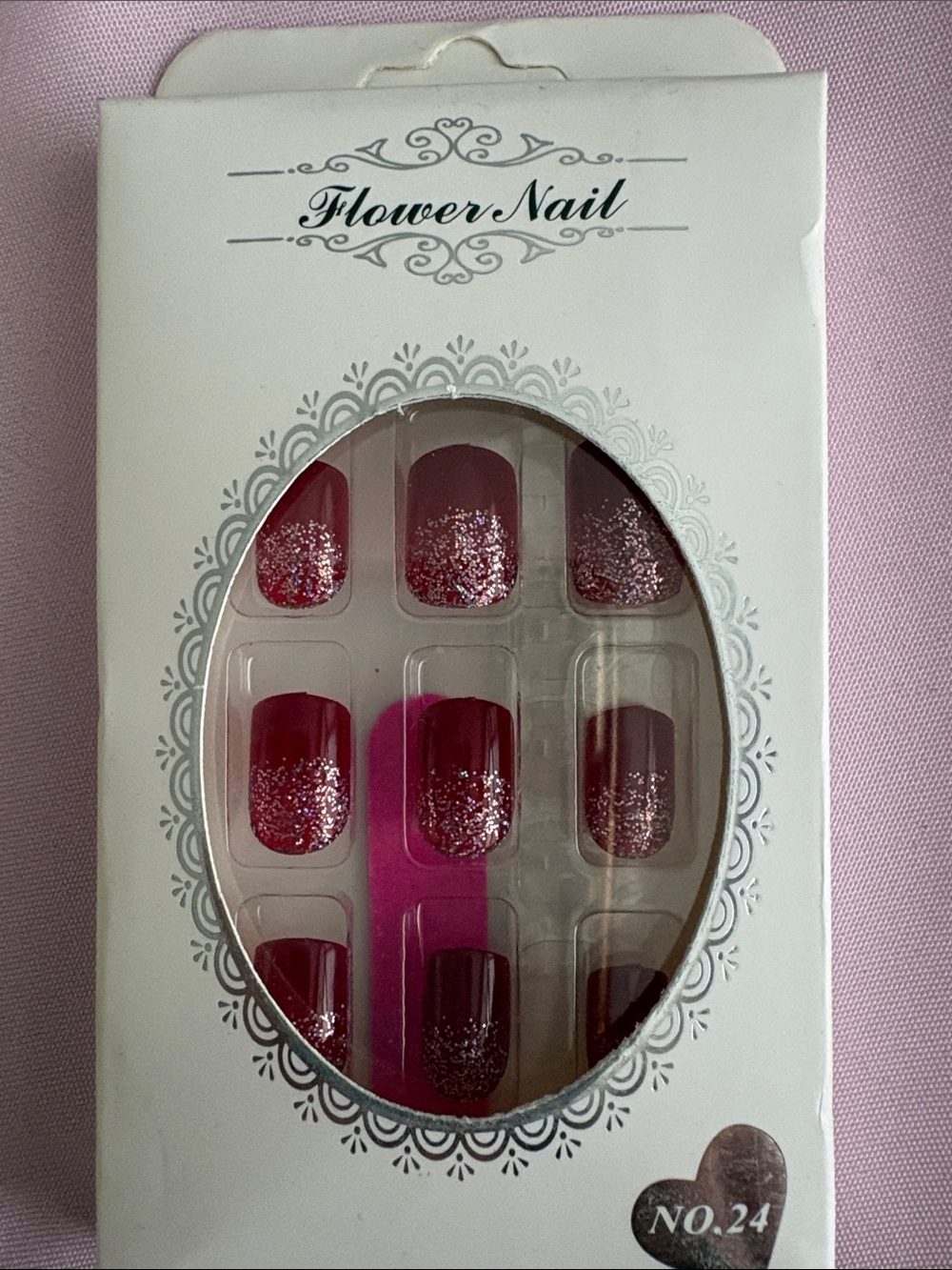 Press-On Nails in Burgundy with Glitter
